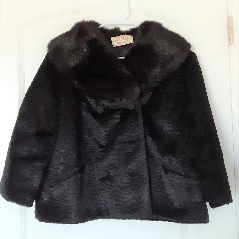 Black broad curl jacket with fur